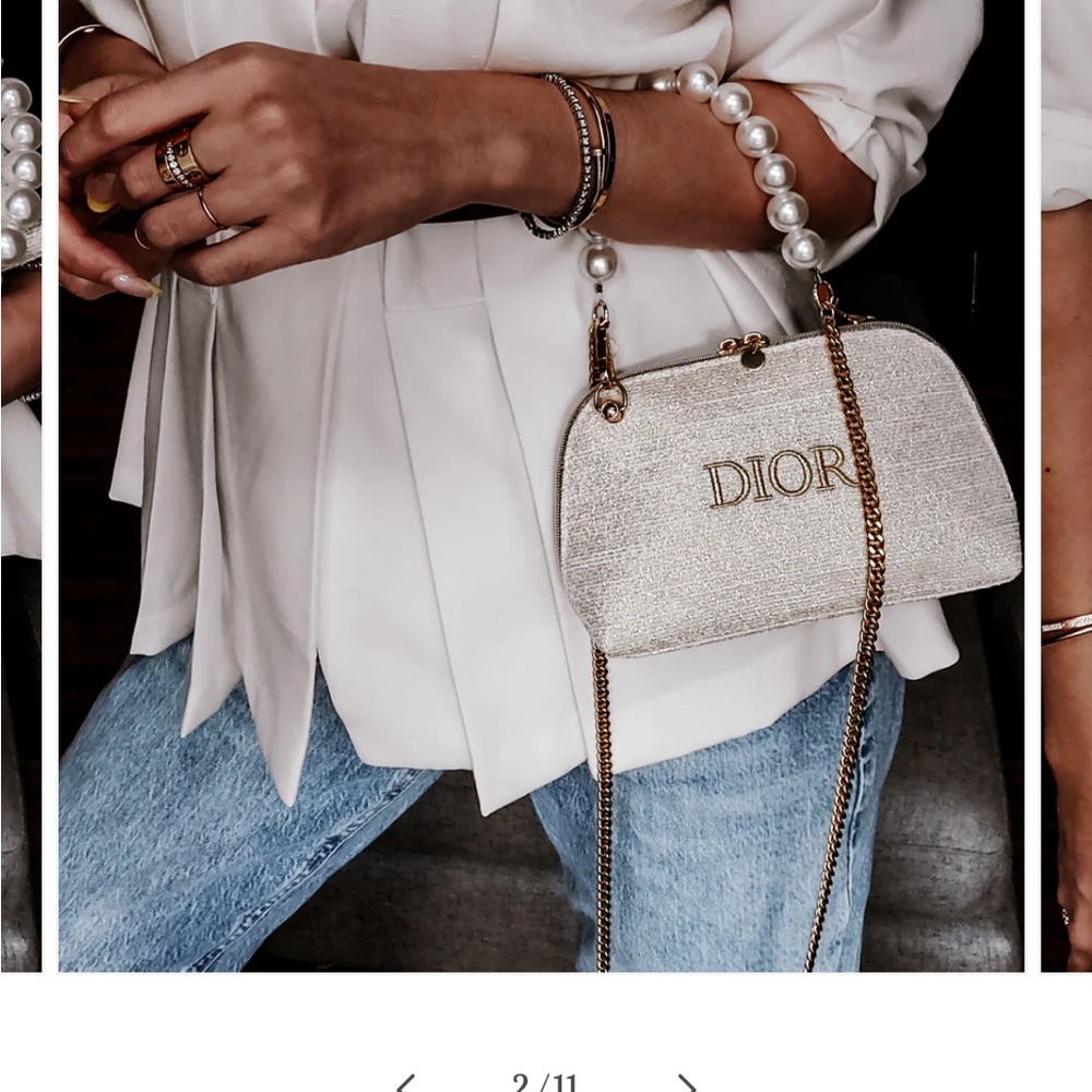 Dior Cream Crossbody Bag with Gold Chain and Pearl Detail